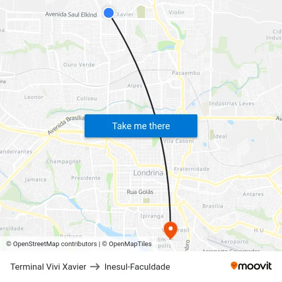 Terminal Vivi Xavier to Inesul-Faculdade map