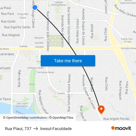 Rua Piauí, 737 to Inesul-Faculdade map