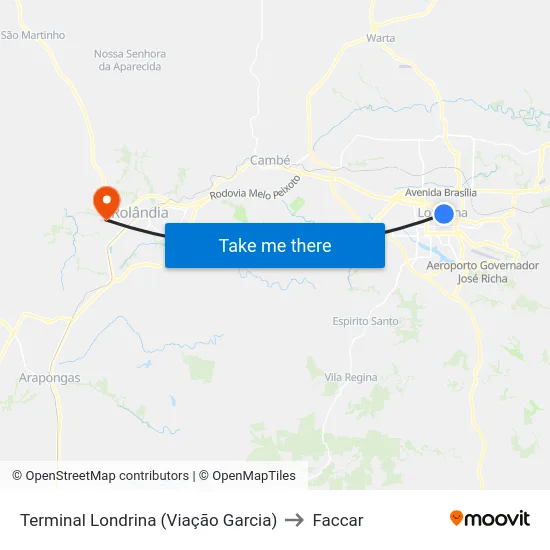 Terminal Londrina  (Viação Garcia) to Faccar map