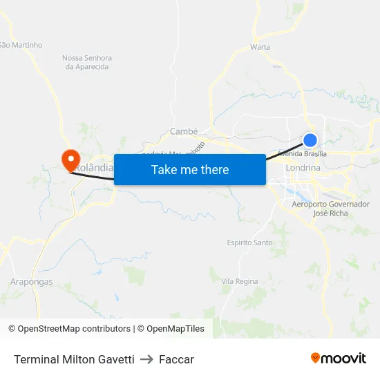 Terminal Milton Gavetti to Faccar map
