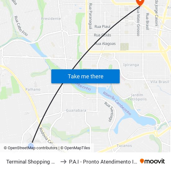 Terminal Shopping Catuaí to P.A.I - Pronto Atendimento Infantil map