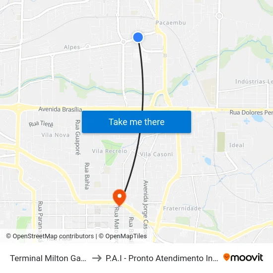 Terminal Milton Gavetti to P.A.I - Pronto Atendimento Infantil map