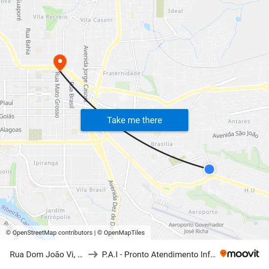 Rua Dom João Vi, 500 to P.A.I - Pronto Atendimento Infantil map