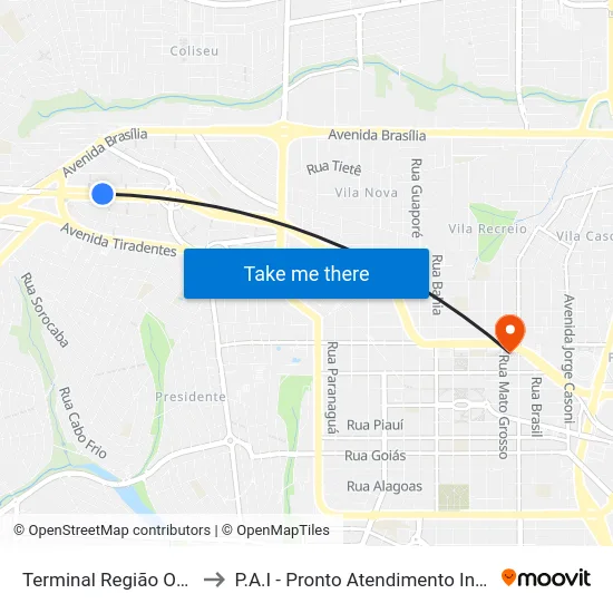 Terminal  Região Oeste to P.A.I - Pronto Atendimento Infantil map