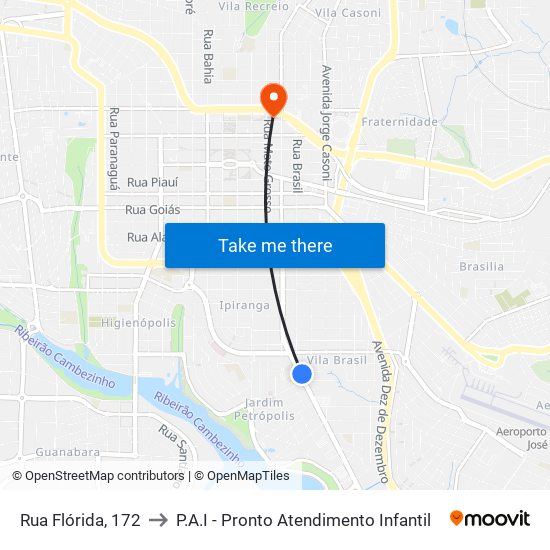 Rua Flórida, 172 to P.A.I - Pronto Atendimento Infantil map