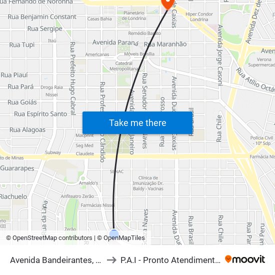 Avenida Bandeirantes, 563-593 to P.A.I - Pronto Atendimento Infantil map