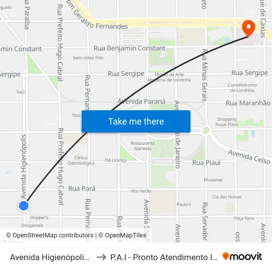 Avenida Higienópolis, 562 to P.A.I - Pronto Atendimento Infantil map