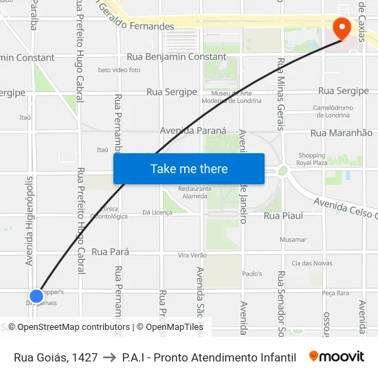 Rua Goiás, 1427 to P.A.I - Pronto Atendimento Infantil map