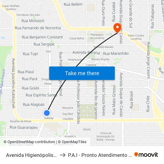 Avenida Higienópolis, 1000 to P.A.I - Pronto Atendimento Infantil map