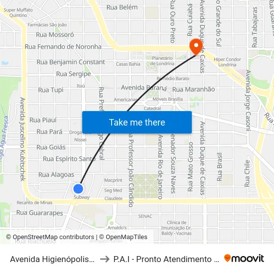 Avenida Higienópolis, 1000 to P.A.I - Pronto Atendimento Infantil map