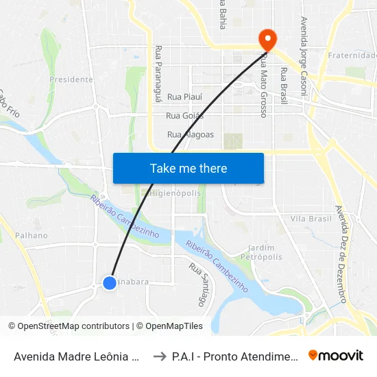 Avenida Madre Leônia Milito, 1355 to P.A.I - Pronto Atendimento Infantil map