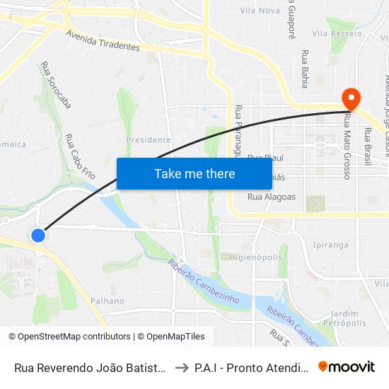 Rua Reverendo João Batista Ribeiro Neto, 76 to P.A.I - Pronto Atendimento Infantil map