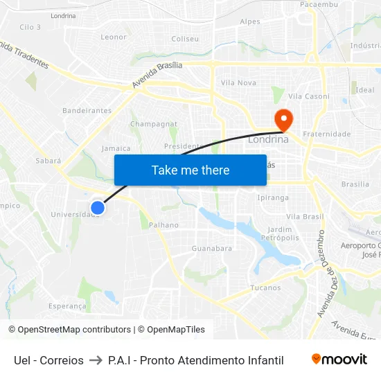 Uel - Correios to P.A.I - Pronto Atendimento Infantil map