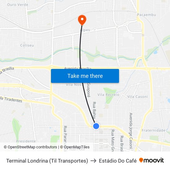 Terminal Londrina (Til Transportes) to Estádio Do Café map