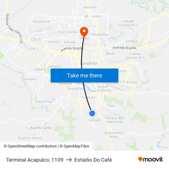 Terminal Acapulco, 1109 to Estádio Do Café map