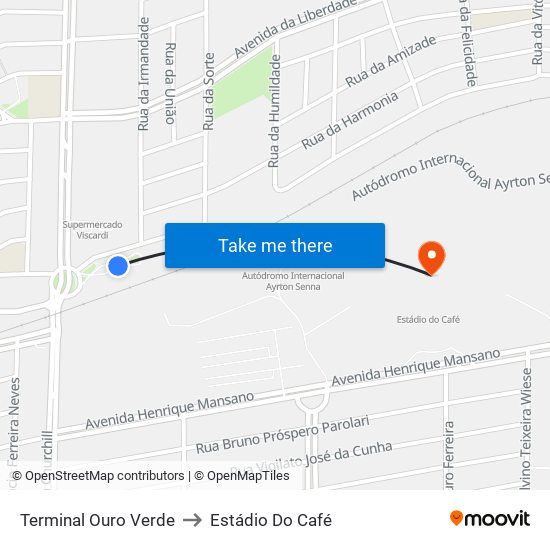 Terminal Ouro Verde to Estádio Do Café map
