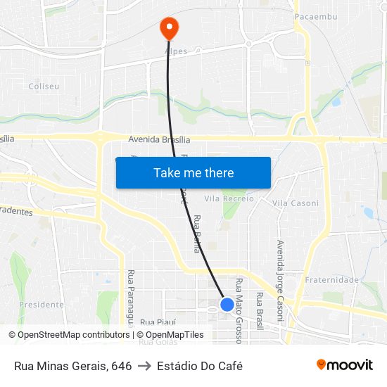 Rua Minas Gerais, 646 to Estádio Do Café map
