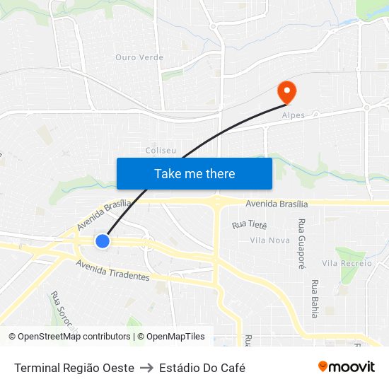 Terminal  Região Oeste to Estádio Do Café map