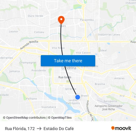 Rua Flórida, 172 to Estádio Do Café map