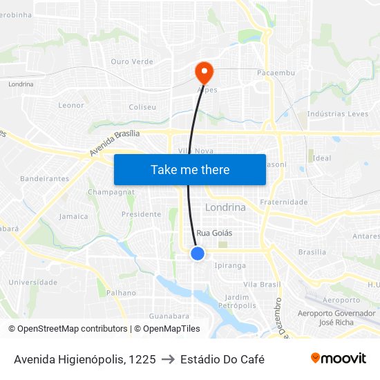 Avenida Higienópolis, 1225 to Estádio Do Café map