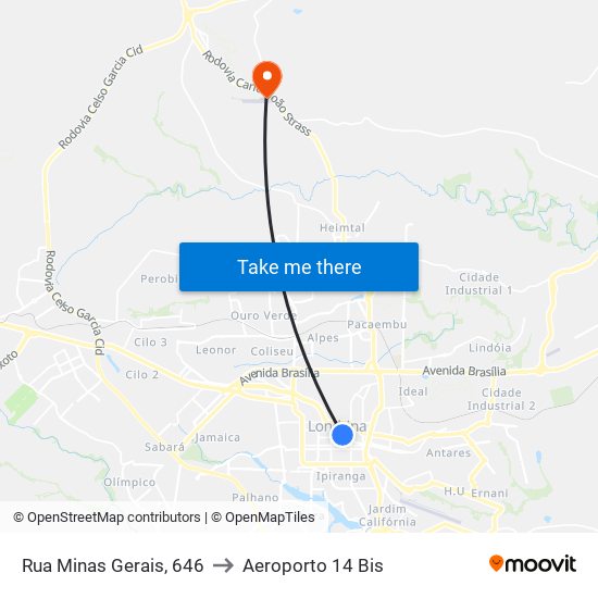 Rua Minas Gerais, 646 to Aeroporto 14 Bis map