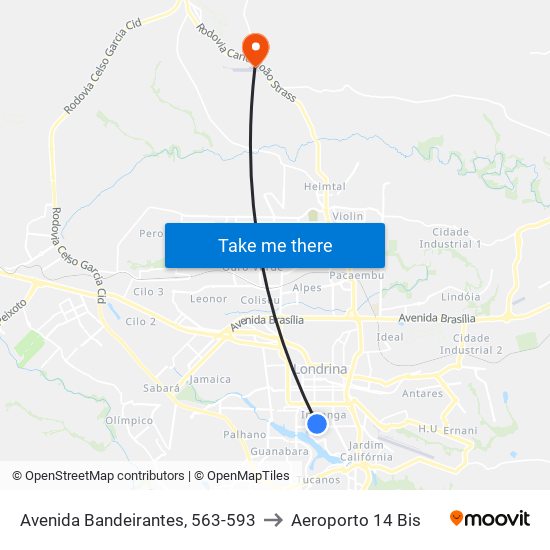 Avenida Bandeirantes, 563-593 to Aeroporto 14 Bis map