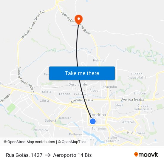 Rua Goiás, 1427 to Aeroporto 14 Bis map