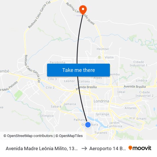 Avenida Madre Leônia Milito, 1355 to Aeroporto 14 Bis map