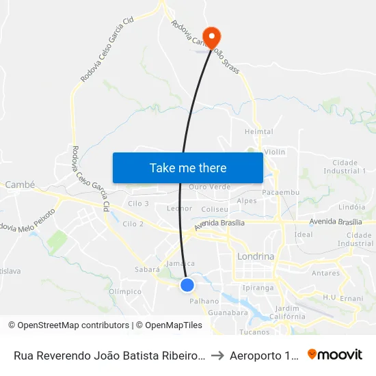 Rua Reverendo João Batista Ribeiro Neto, 76 to Aeroporto 14 Bis map
