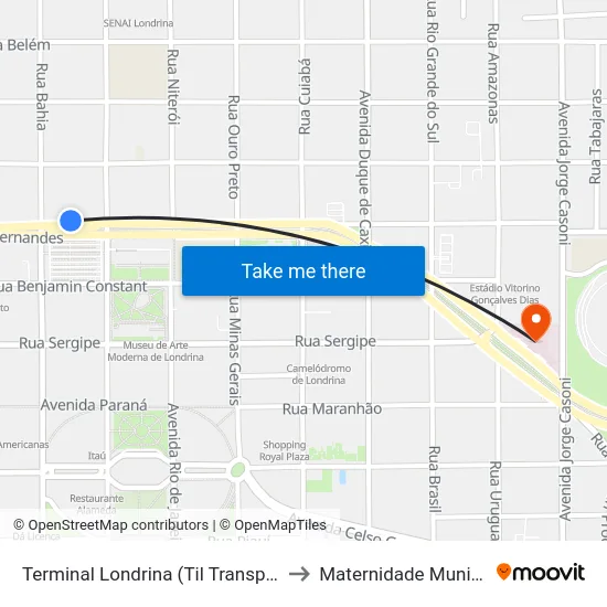 Terminal Londrina (Til Transportes) to Maternidade Municipal map