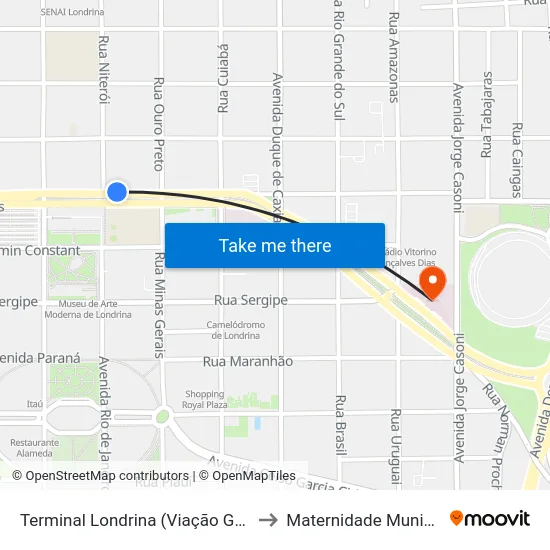 Terminal Londrina  (Viação Garcia) to Maternidade Municipal map