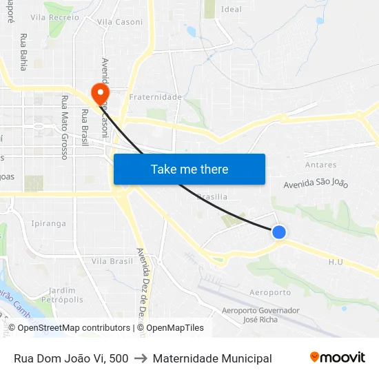 Rua Dom João Vi, 500 to Maternidade Municipal map