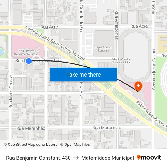 Rua Benjamin Constant, 430 to Maternidade Municipal map