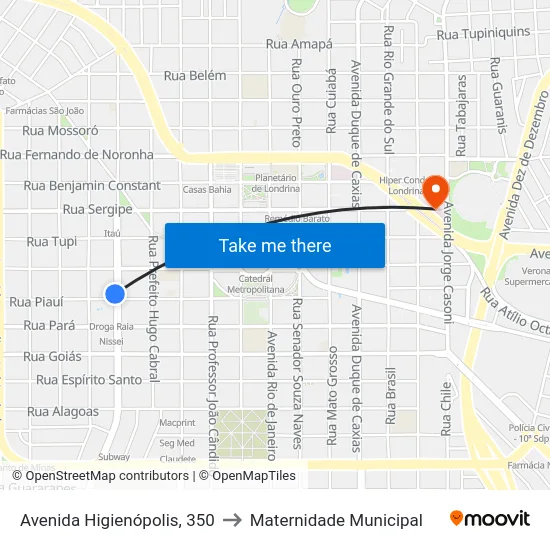 Avenida Higienópolis, 350 to Maternidade Municipal map
