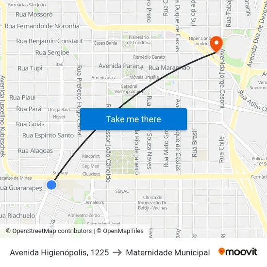 Avenida Higienópolis, 1225 to Maternidade Municipal map