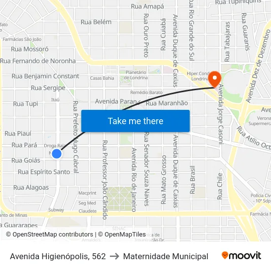 Avenida Higienópolis, 562 to Maternidade Municipal map