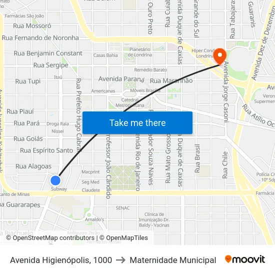 Avenida Higienópolis, 1000 to Maternidade Municipal map