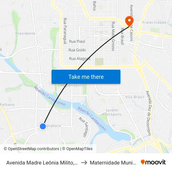 Avenida Madre Leônia Milito, 1355 to Maternidade Municipal map