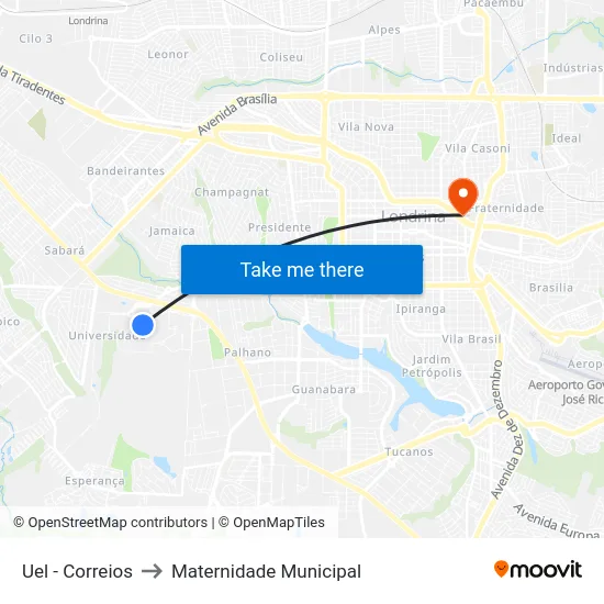 Uel - Correios to Maternidade Municipal map