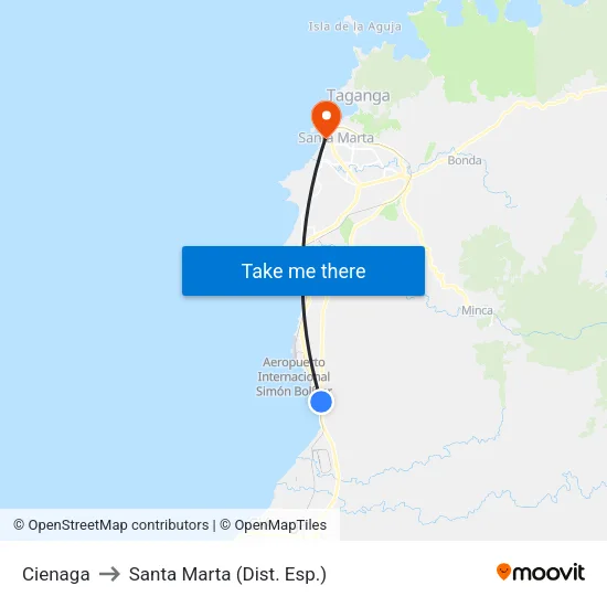 Cienaga to Santa Marta (Dist. Esp.) map