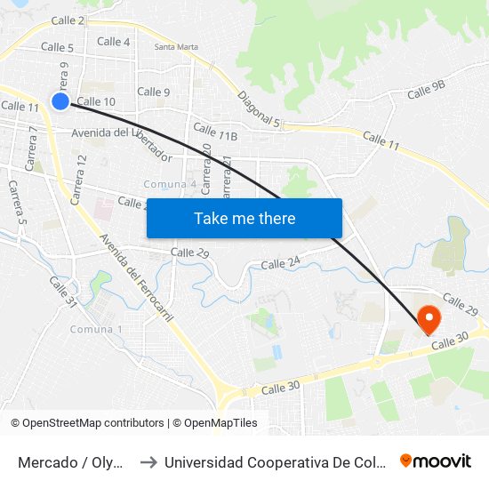 Mercado / Olympia to Universidad Cooperativa De Colombia map