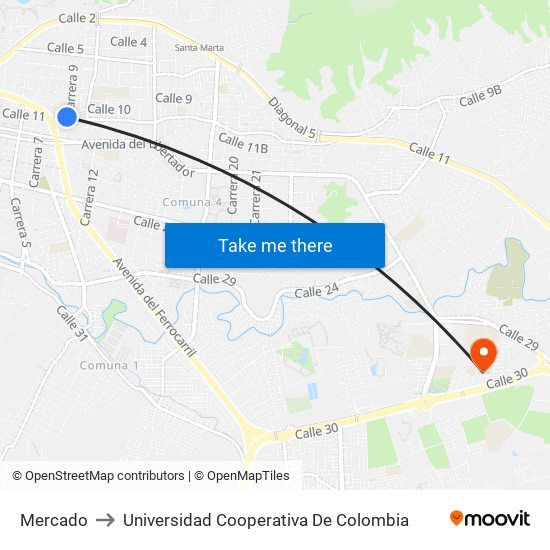 Mercado to Universidad Cooperativa De Colombia map