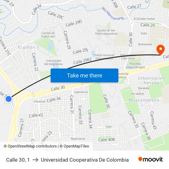 Calle 30, 1 to Universidad Cooperativa De Colombia map
