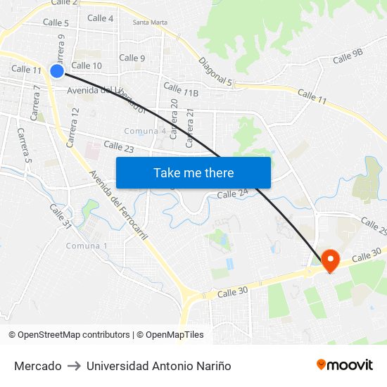 Mercado to Universidad Antonio Nariño map