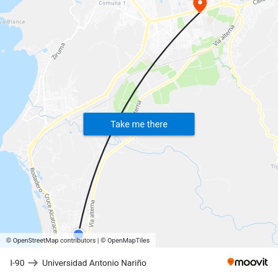 I-90 to Universidad Antonio Nariño map