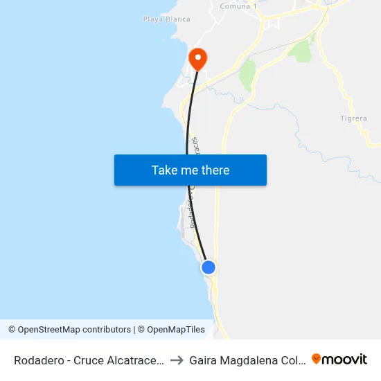 Rodadero - Cruce Alcatraces, 12-48 to Gaira Magdalena Colombia map