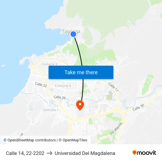 Calle 14, 22-2202 to Universidad Del Magdalena map