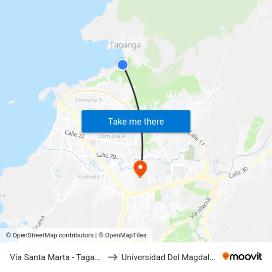 Via Santa Marta - Taganga to Universidad Del Magdalena map