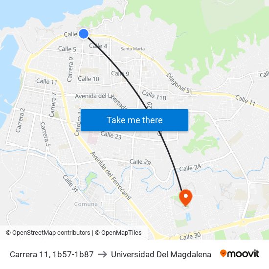 Carrera 11, 1b57-1b87 to Universidad Del Magdalena map