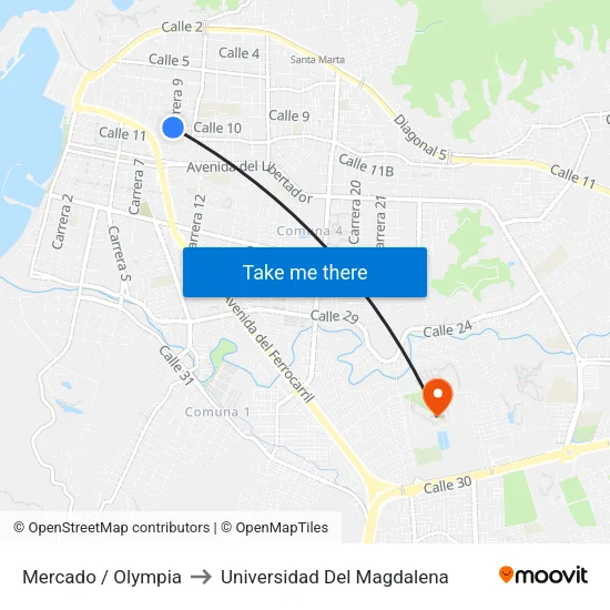Mercado / Olympia to Universidad Del Magdalena map